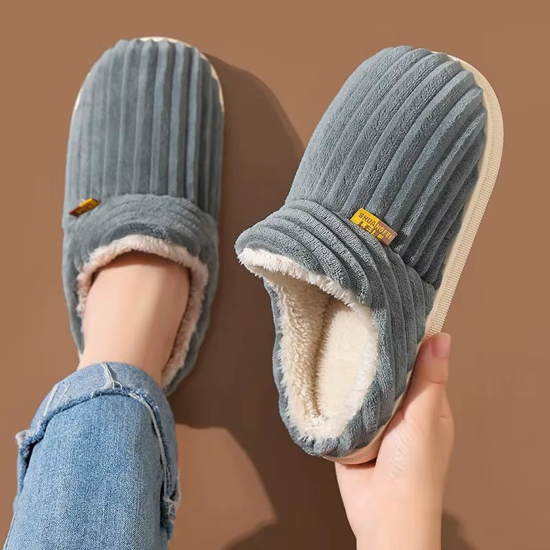 Soft Sole Slippers for Women Winter Fashion Women Fur Slippers Fuzzy Plush Men Slippers Warm Furry Women Cotton Shoes